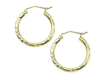 14 Karat White Gold 2x20 mm Textured Hoop Earrings