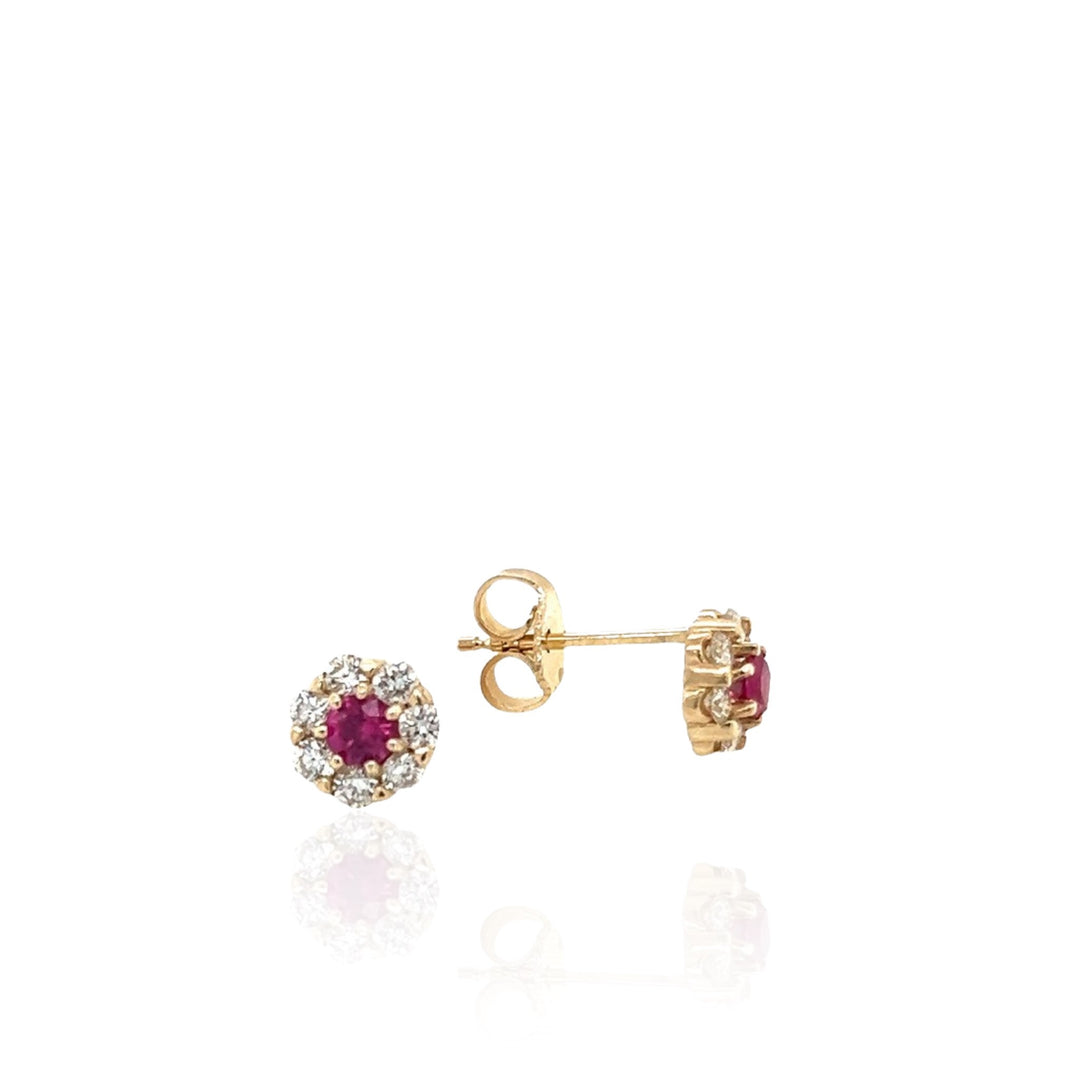 14 Karat Yellow Gold Burmese Ruby and Diamond Earrings