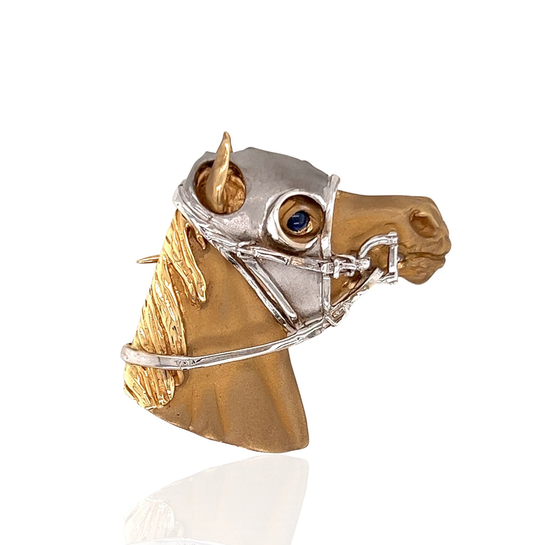 14 Karat White and Yellow Gold Horse Brooch