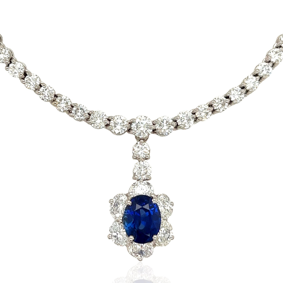 Platinum Diamond Riviera Necklace With Sri Lankan Sapphire Pendant