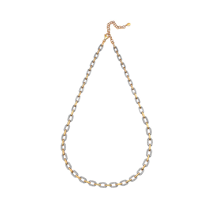 14 Karat White & Yellow Gold Diamond Paperclip Necklace