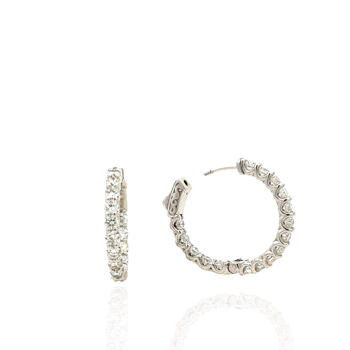 14 Karat White Gold 1" Diamond Hoop Earrings