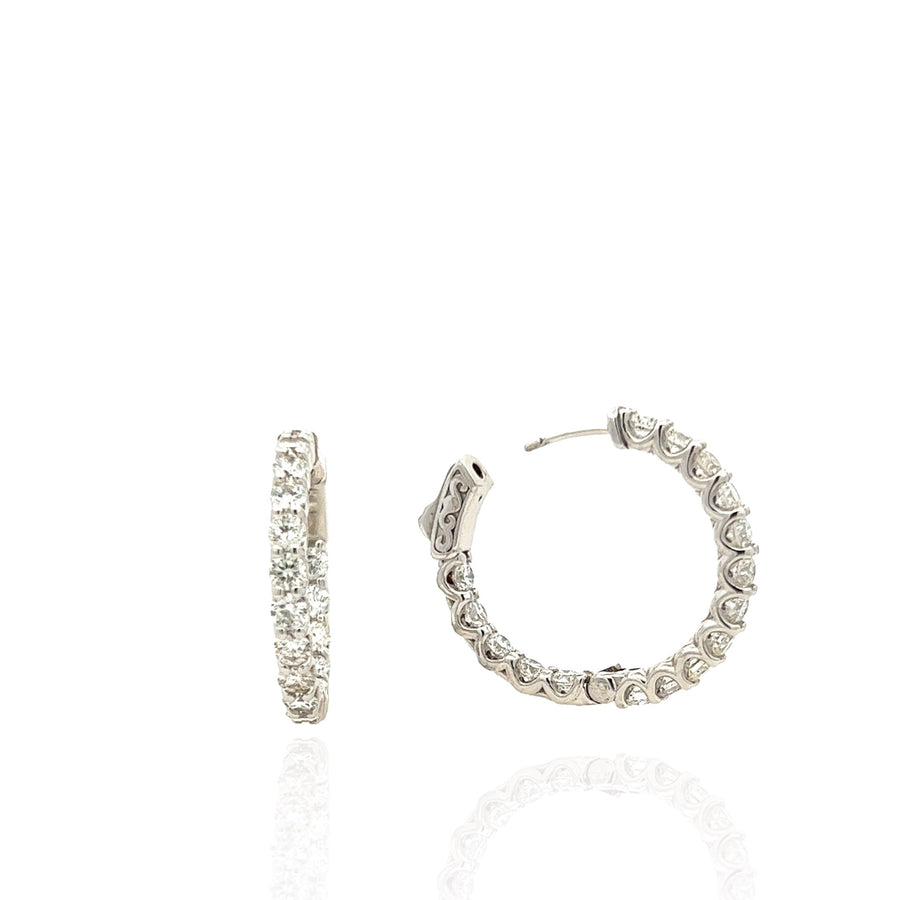 14 Karat White Gold 1" Diamond Hoop Earrings