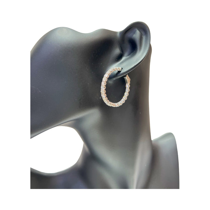 14 Karat White Gold 1 1/4" Diamond Hoop Earrings