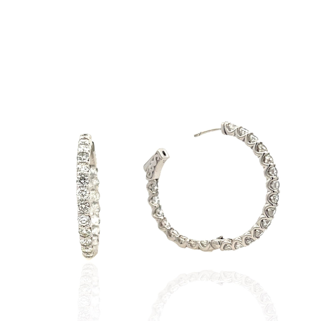 14 Karat White Gold 1 1/4" Diamond Hoop Earrings