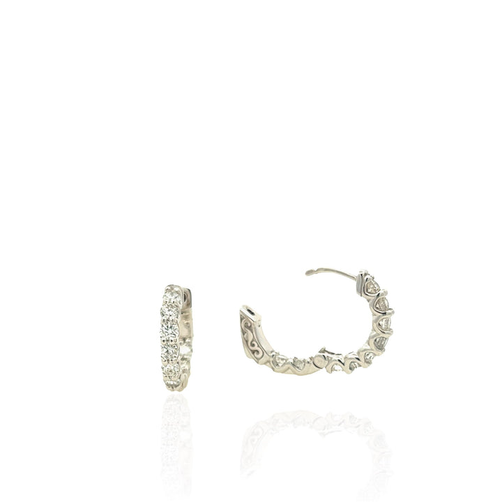 14 Karat White Gold 3/4" Diamond Hoop Earrings