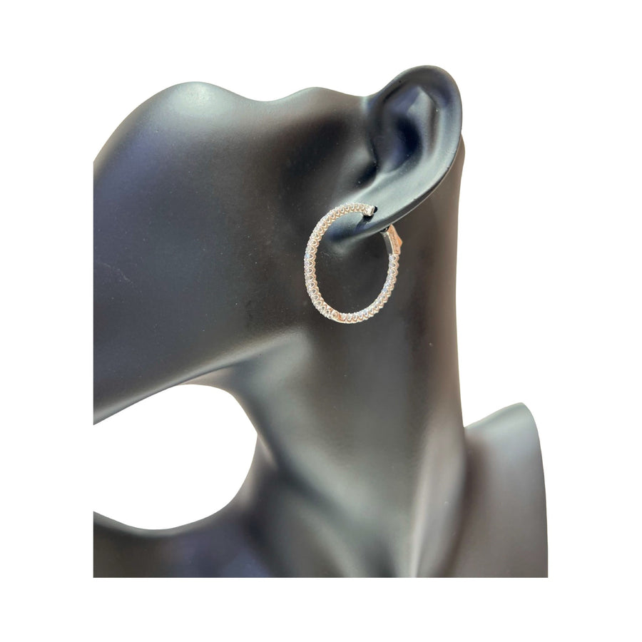 14 Karat White Gold 1 1/4" Diamond Hoop Earrings