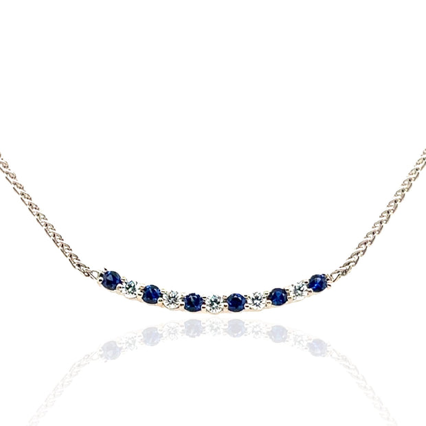 14 Karat White Gold Blue Sapphire and Diamond Bar Necklace