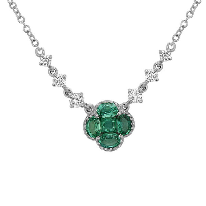 18 Karat White Gold Emerald and Diamond Necklace
