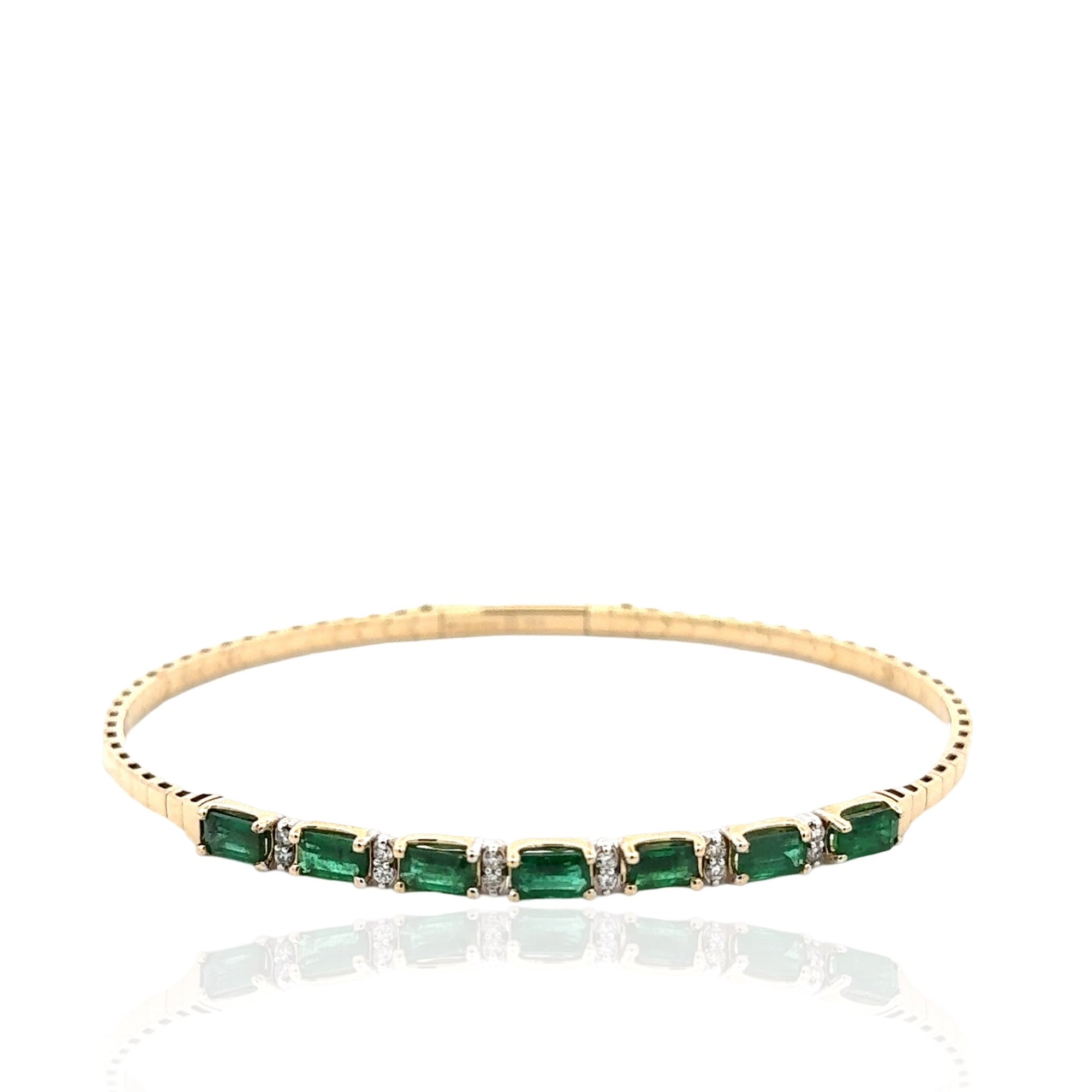 Emerald & Diamond Flexible Bangle Bracelet in 14K Yellow Gold, 1.94ctw