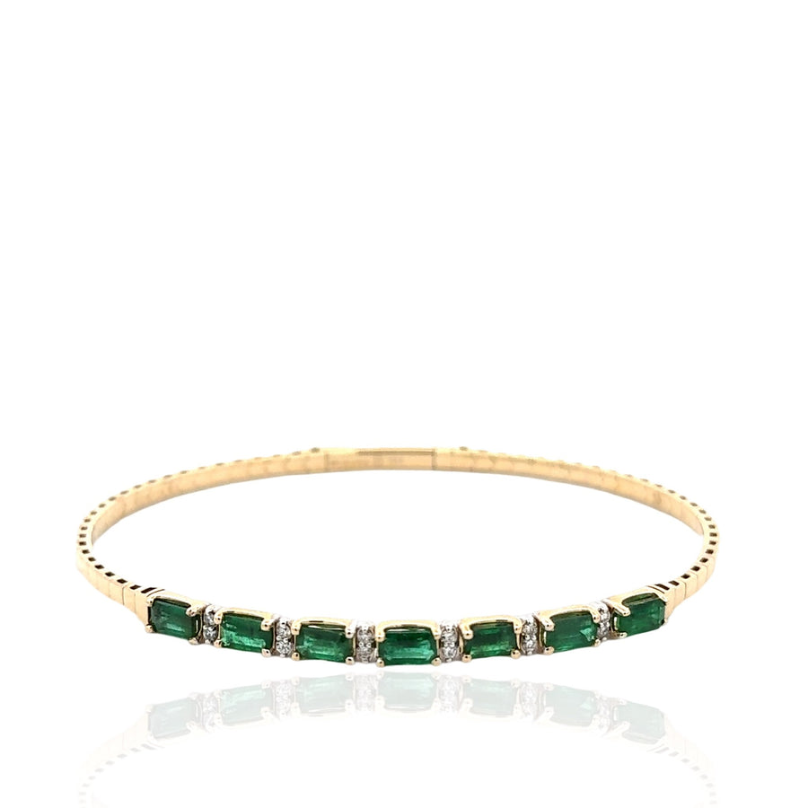 Emerald & Diamond Flexible Bangle Bracelet in 14K Yellow Gold, 1.94ctw