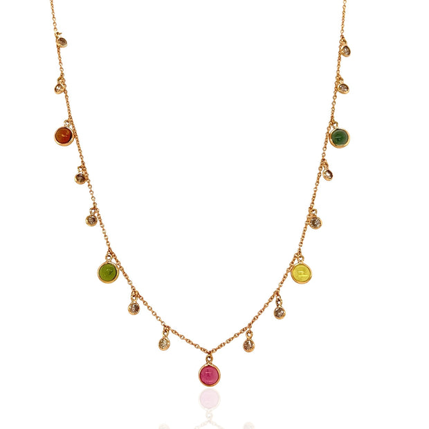 14 Karat Green Gold Multicolored Tourmaline Diamond Necklace