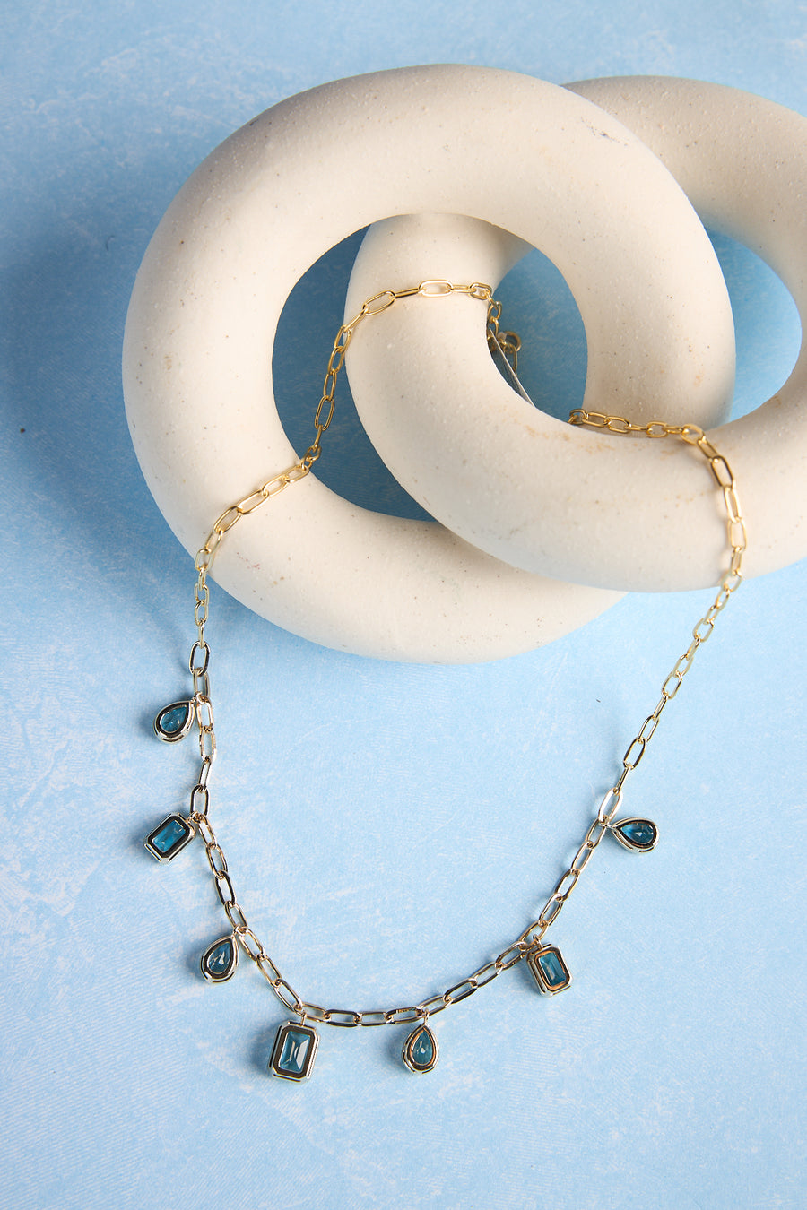 14 Karat Yellow Gold London Blue Topaz Paperclip Necklace