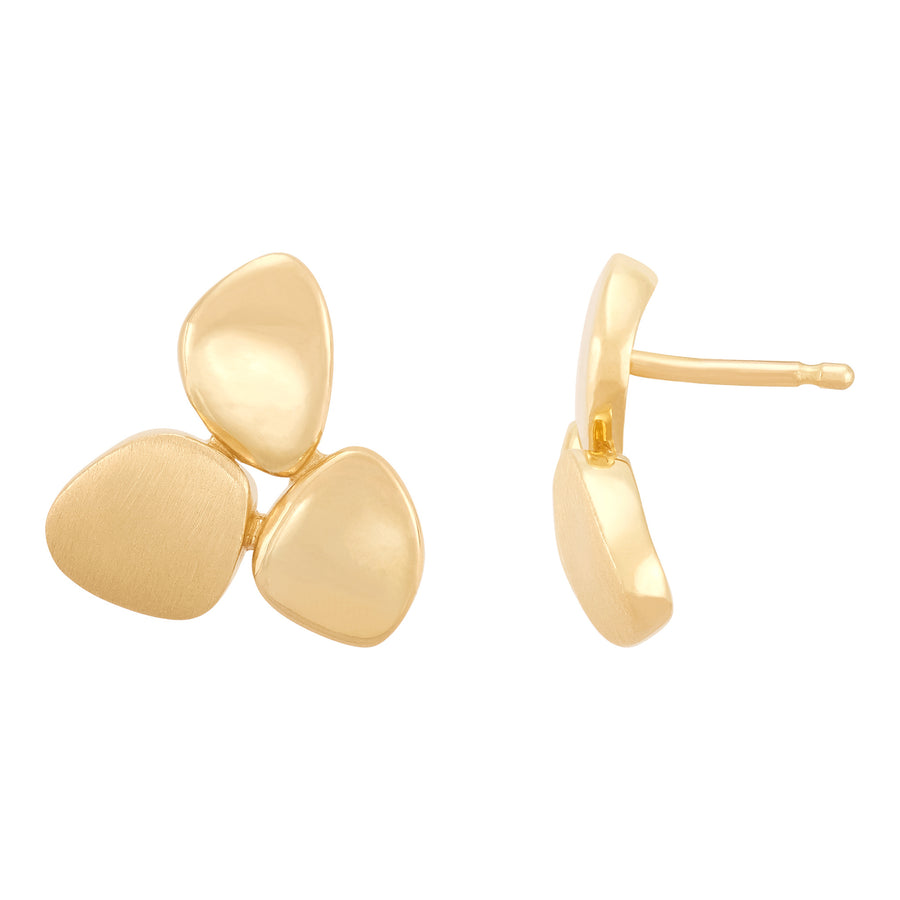 Satin & Polished Graduated Oval Disk Stud Earrings in 14K Yellow Gold
