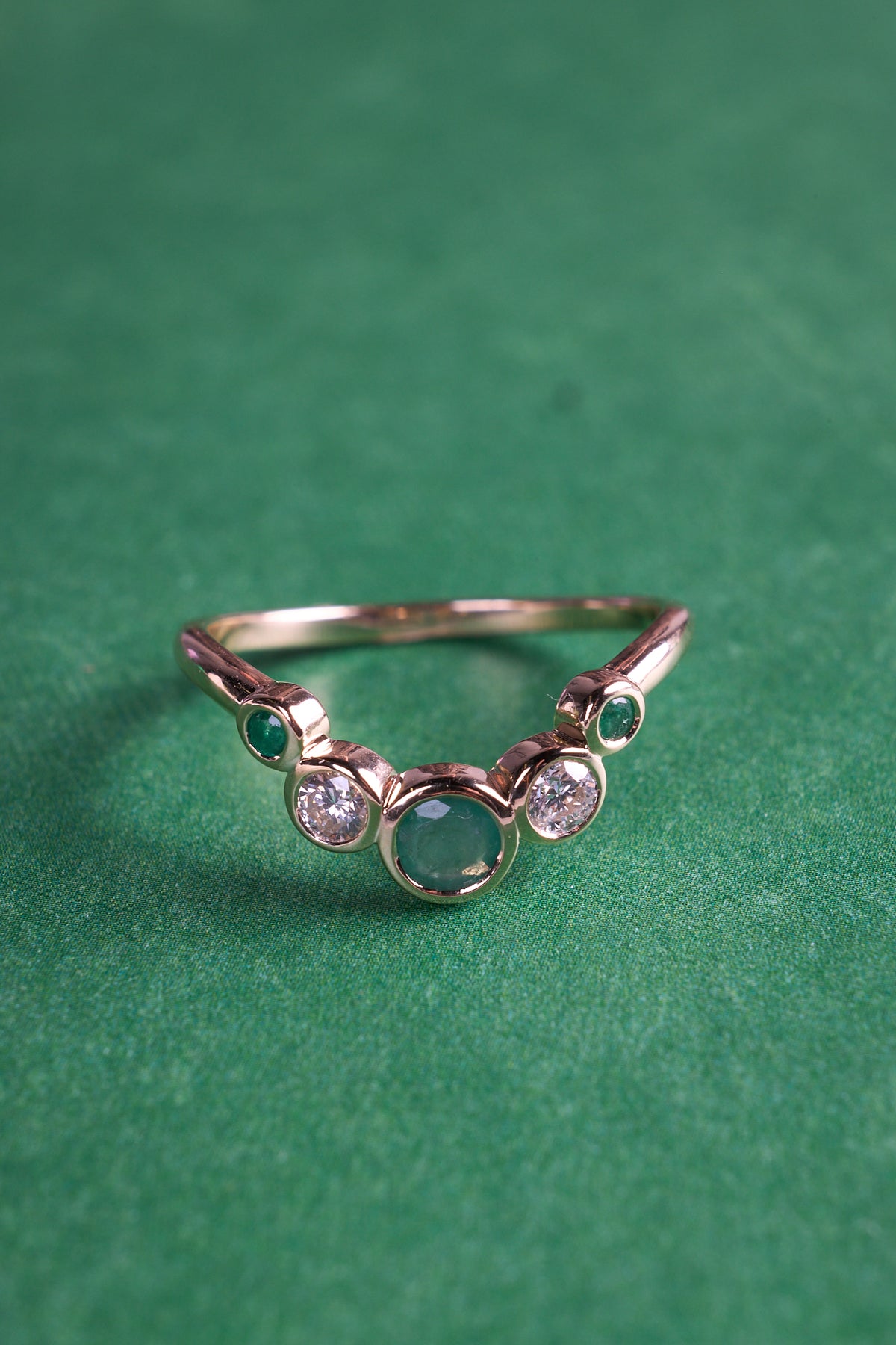 Emerald & Diamond Curved Band in 14K Yellow Gold, 0.57ctw