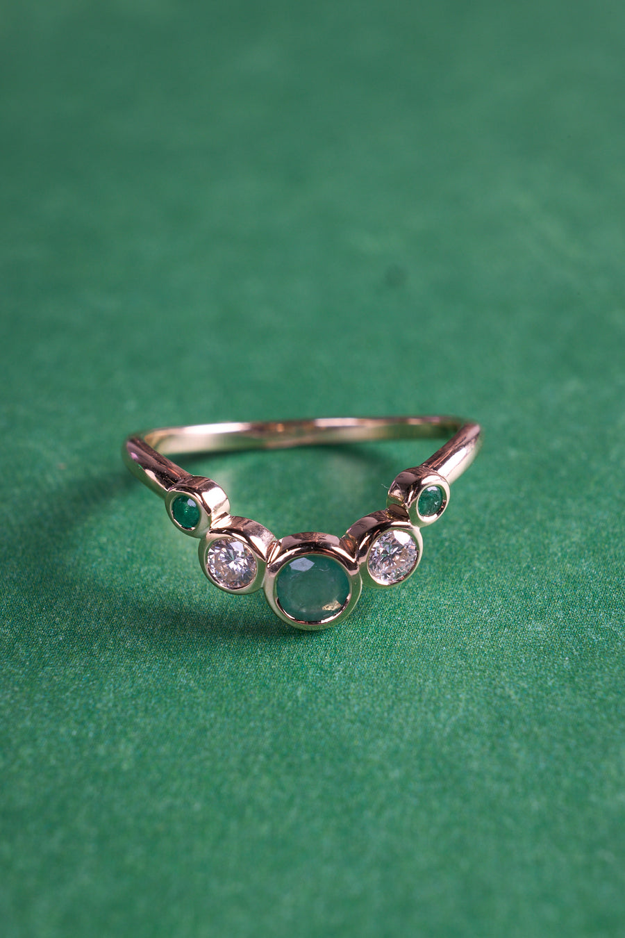 Emerald & Diamond Curved Band in 14K Yellow Gold, 0.57ctw