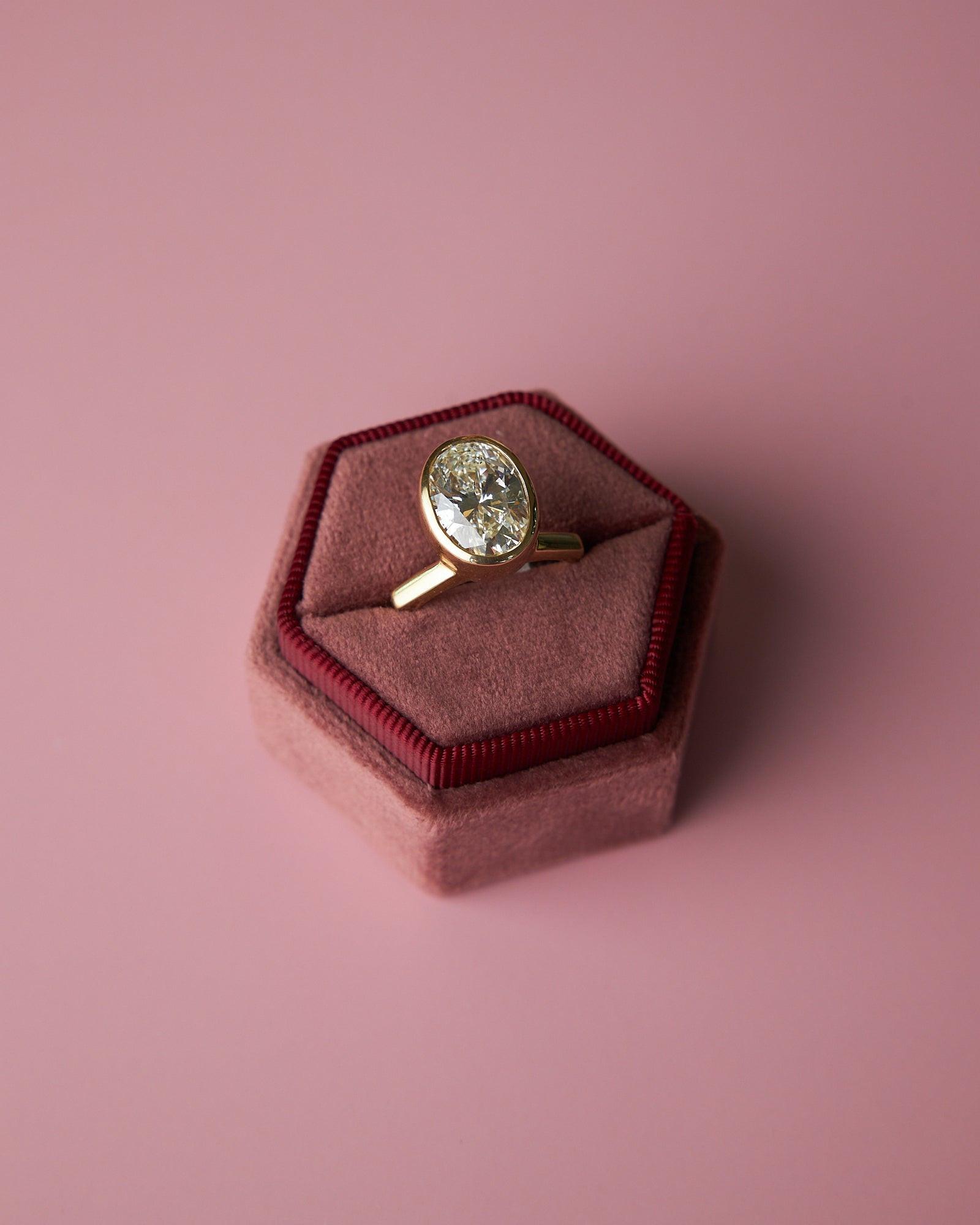 Handmade Oval Diamond Bezel Ring in 18K Yellow Gold, 4.01ct