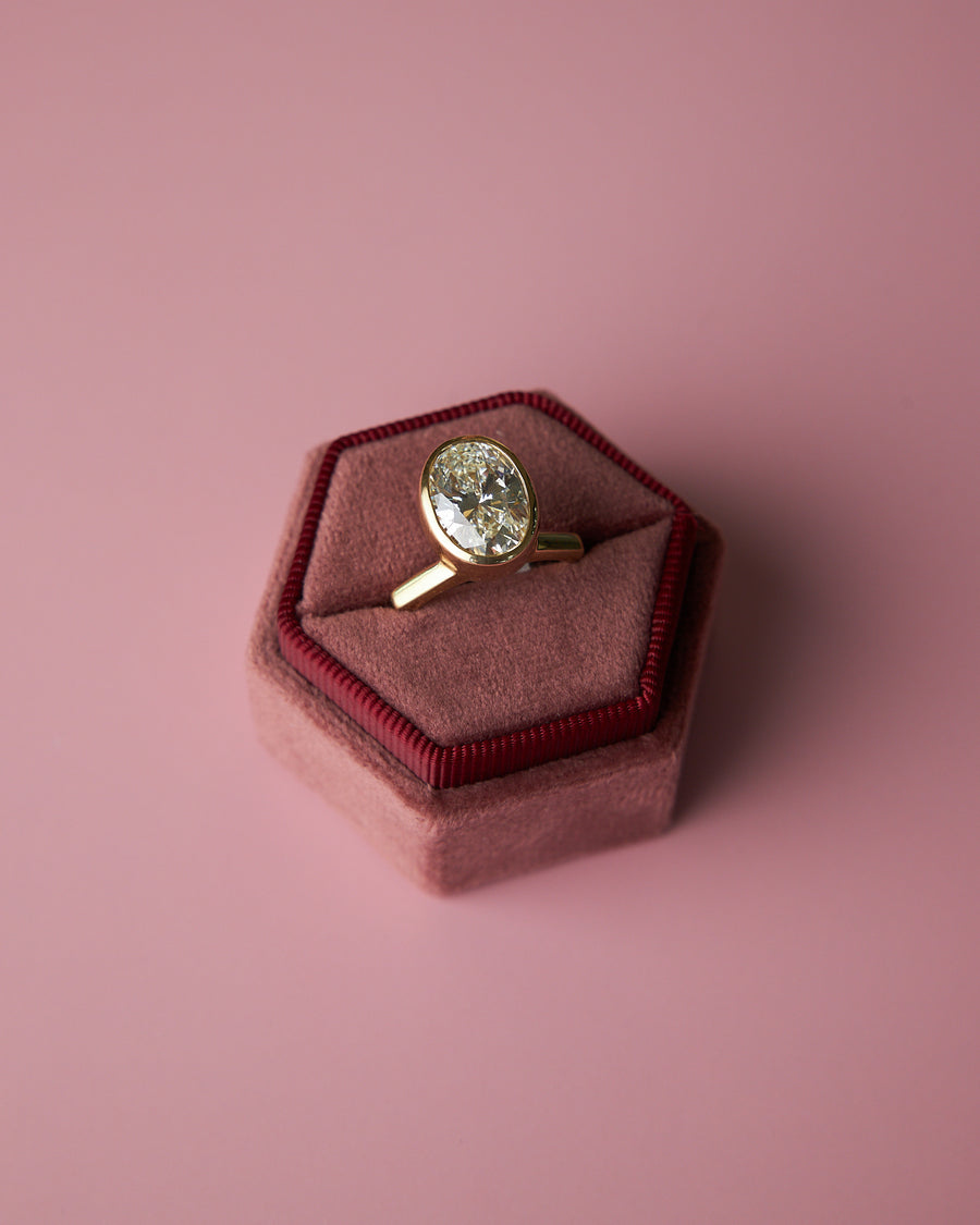 Handmade Oval Diamond Bezel Ring in 18K Yellow Gold, 4.01ct