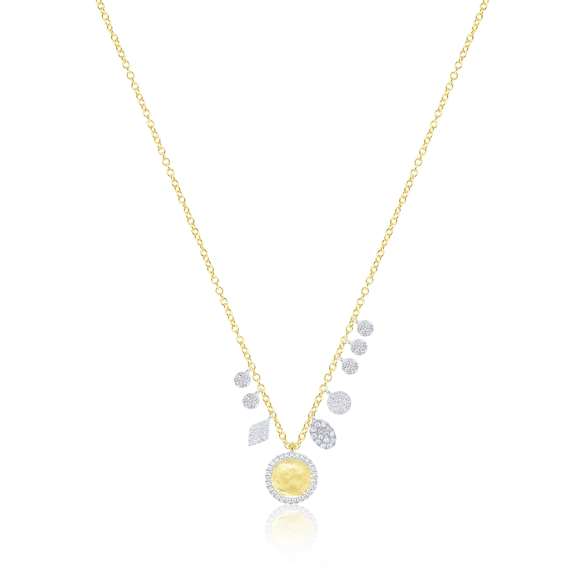 14 Karat White and Yellow Gold Diamond Station Necklace