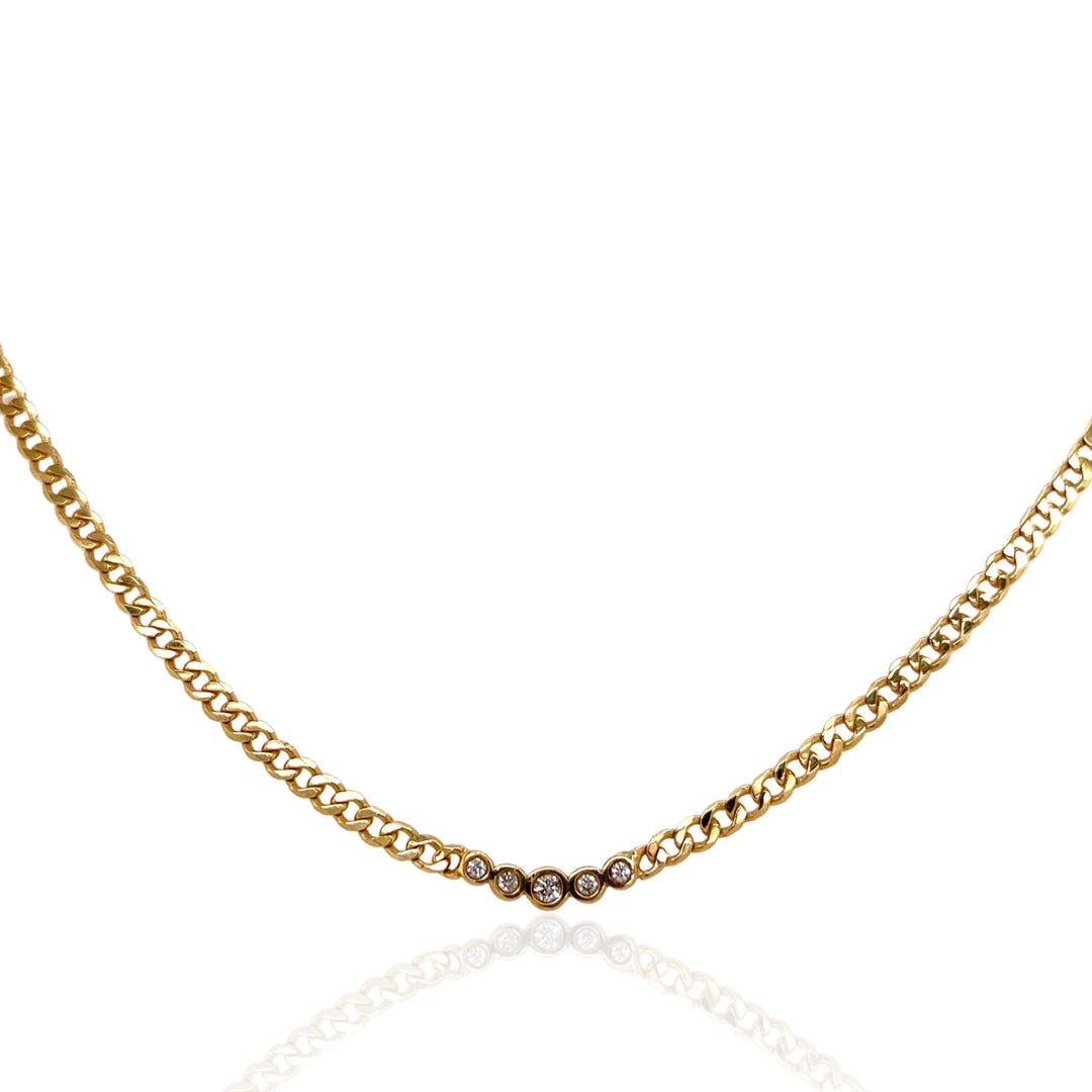 14 Karat Yellow Gold Curved Bar Diamond Necklace