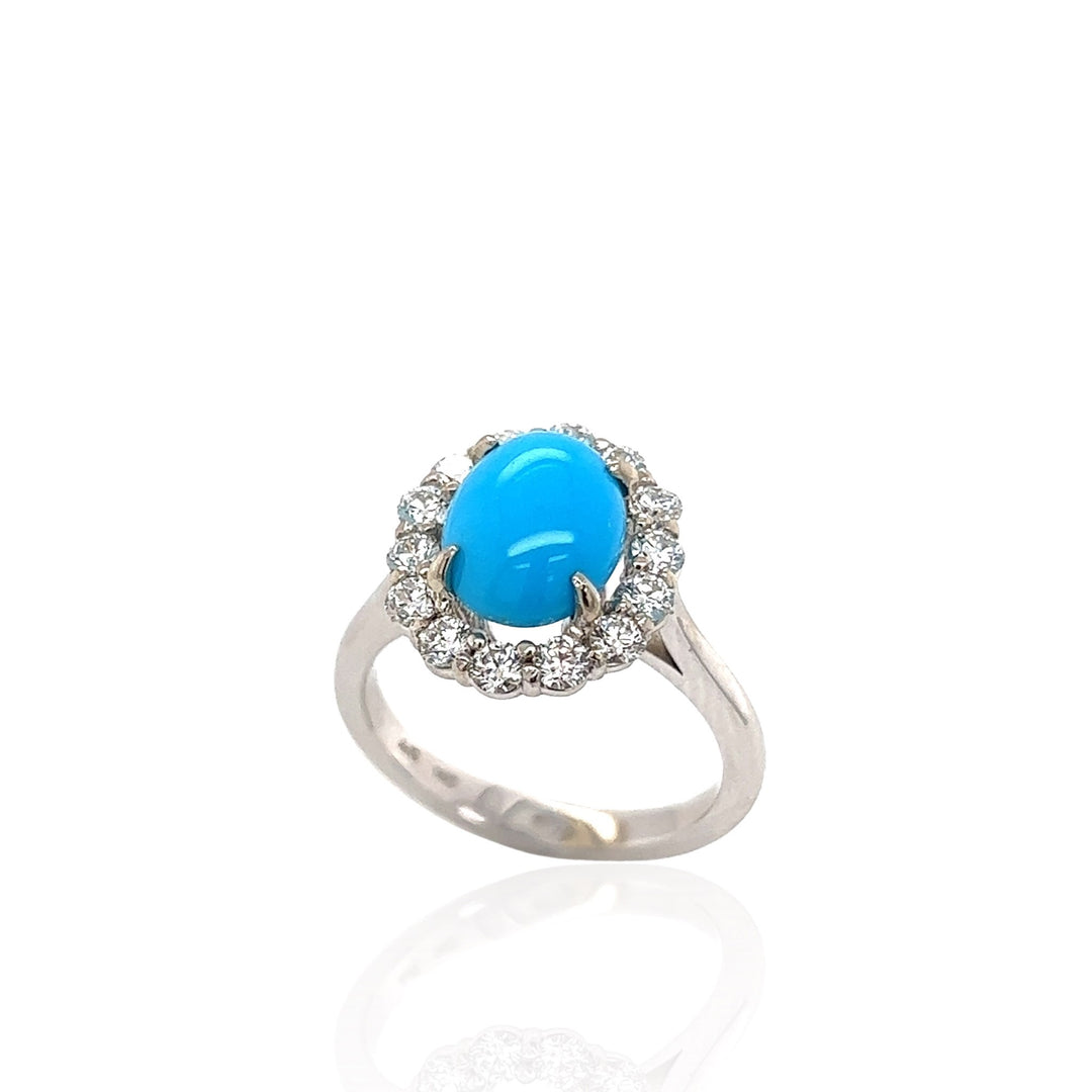 14 Karat White Gold Turquoise Diamond Ring