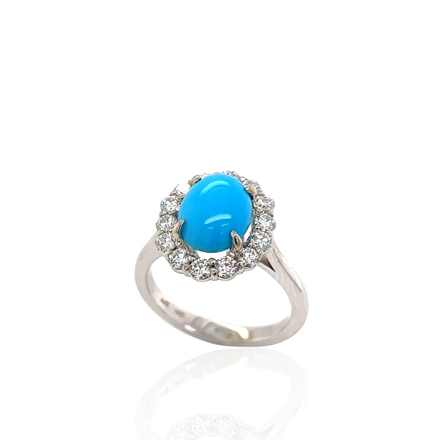 14 Karat White Gold Turquoise Diamond Ring