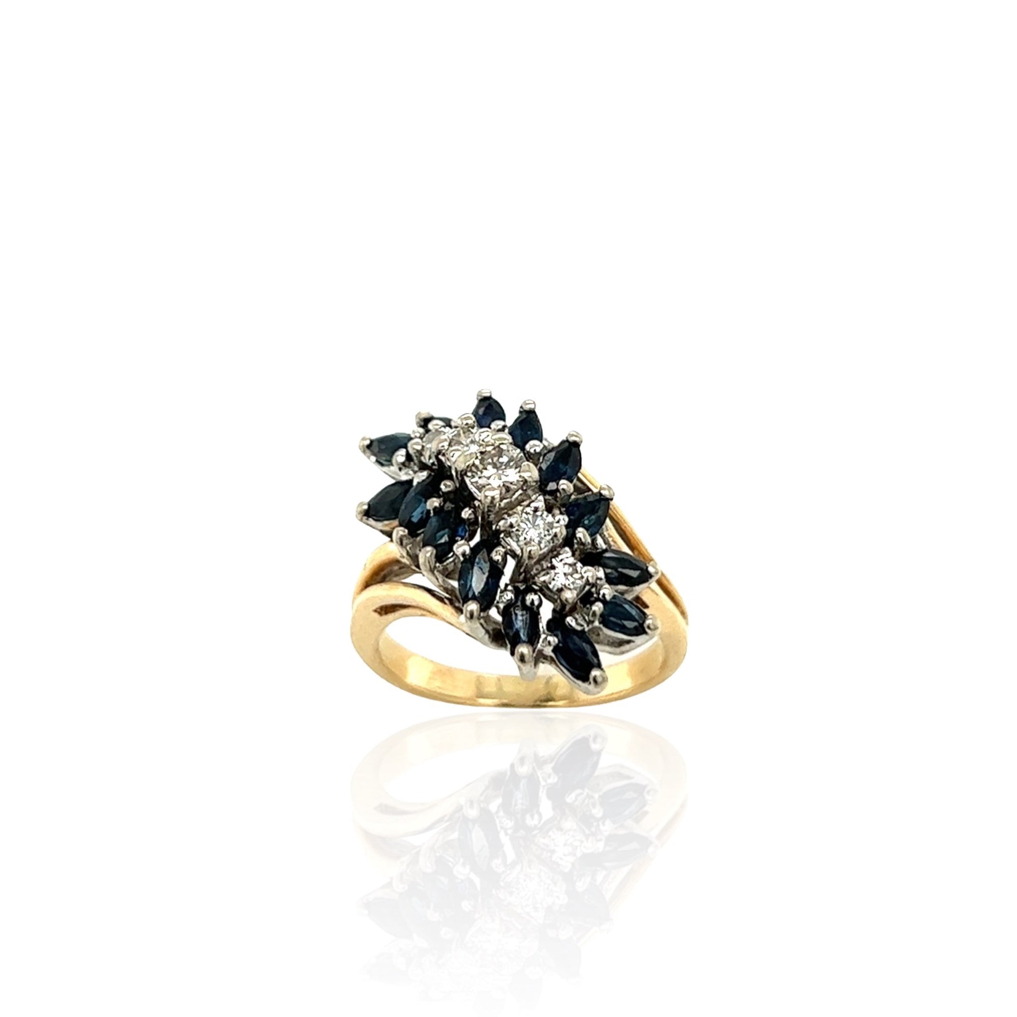 14 Karat Yellow Gold Sapphire and Diamond Waterfall Ring