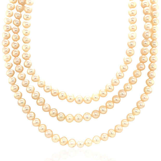 14 Karat Yellow Gold  3 Strand pearl Necklace