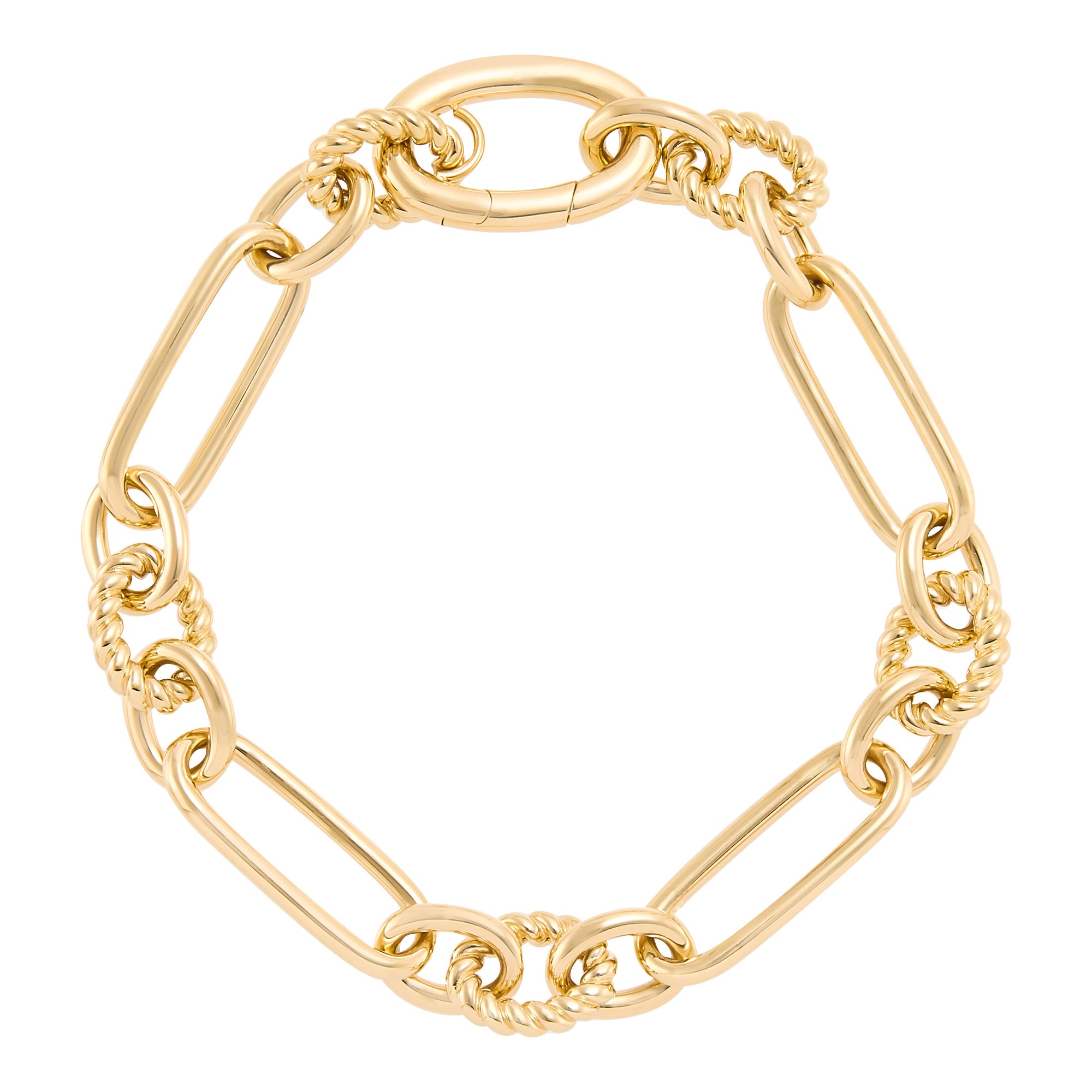 Oval & Paperclip Link Bracelet in 14K Yellow Gold, 7"