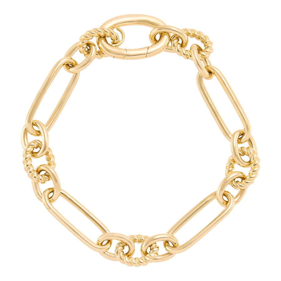 Oval & Paperclip Link Bracelet in 14K Yellow Gold, 7"
