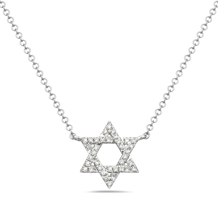 14 Karat White Gold Diamond Star of David Necklace