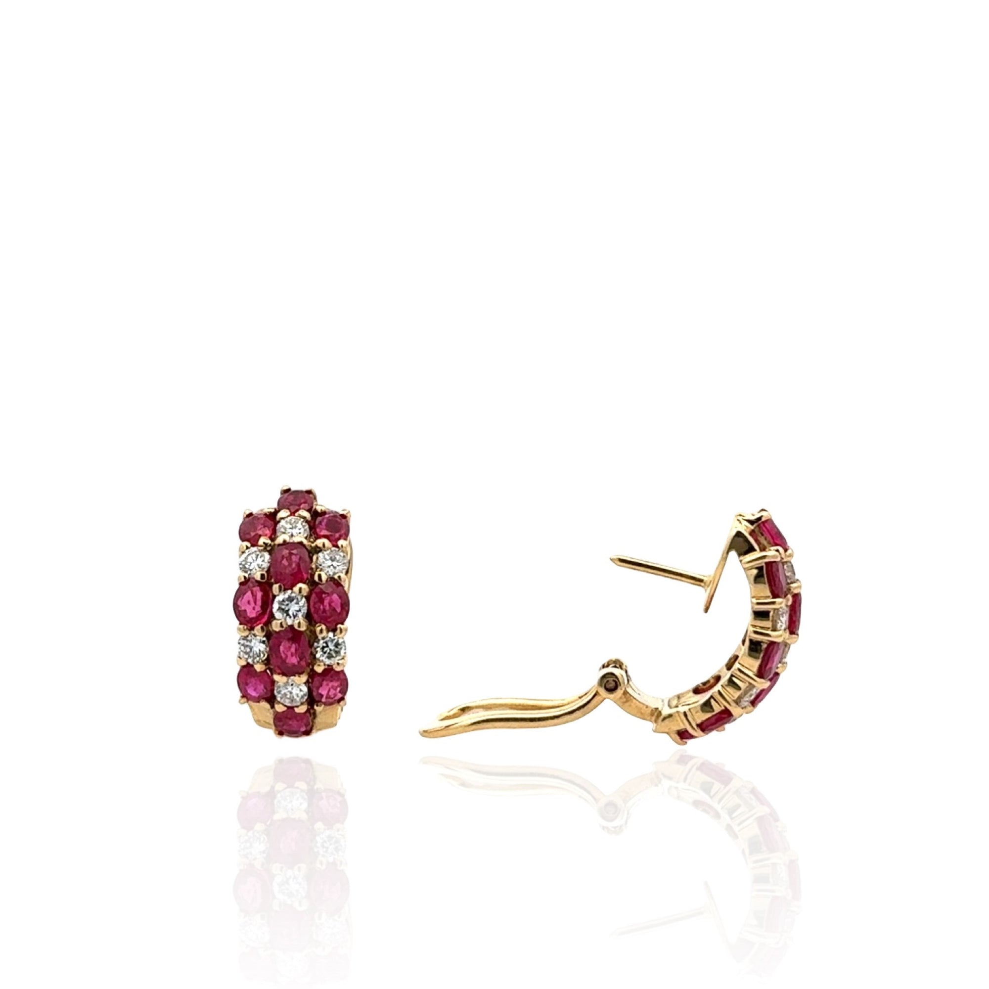 18 Karat Yellow Gold Burmese Ruby and Diamond Earrings