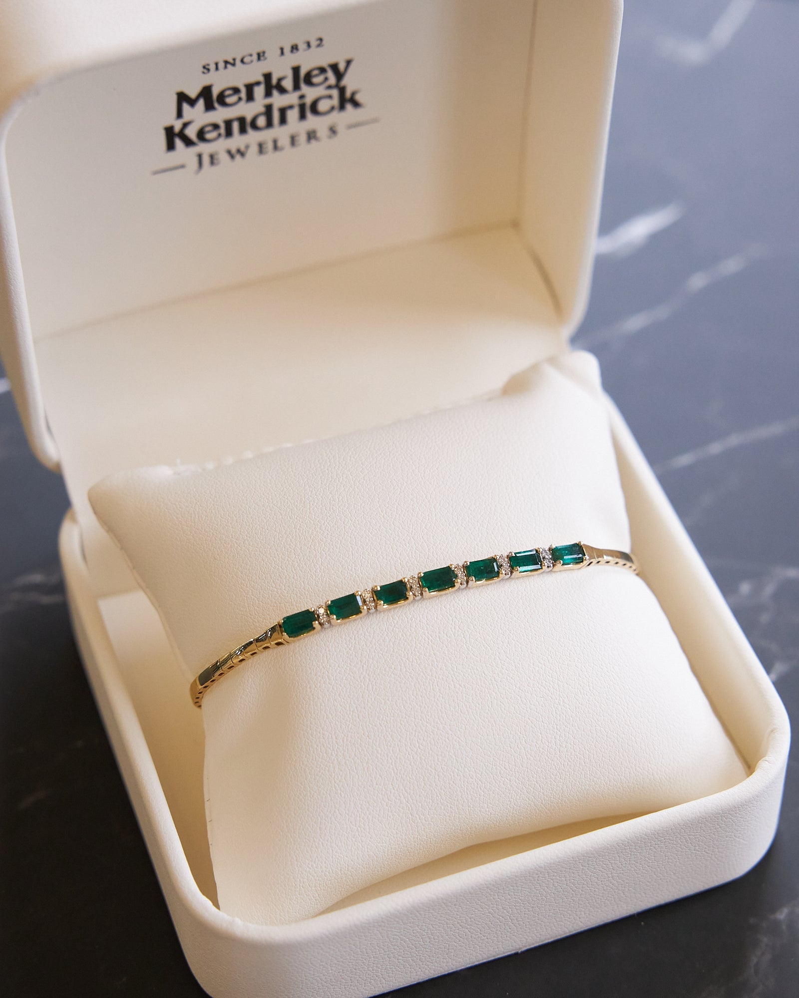 Emerald & Diamond Flexible Bangle Bracelet in 14K Yellow Gold, 1.94ctw