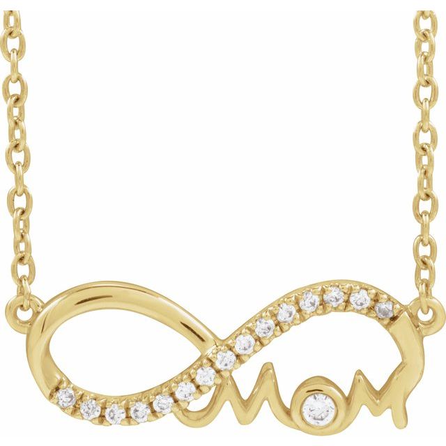 14K Yellow Gold Infinity-Inspired "Mom" Necklace with Natural Diamonds