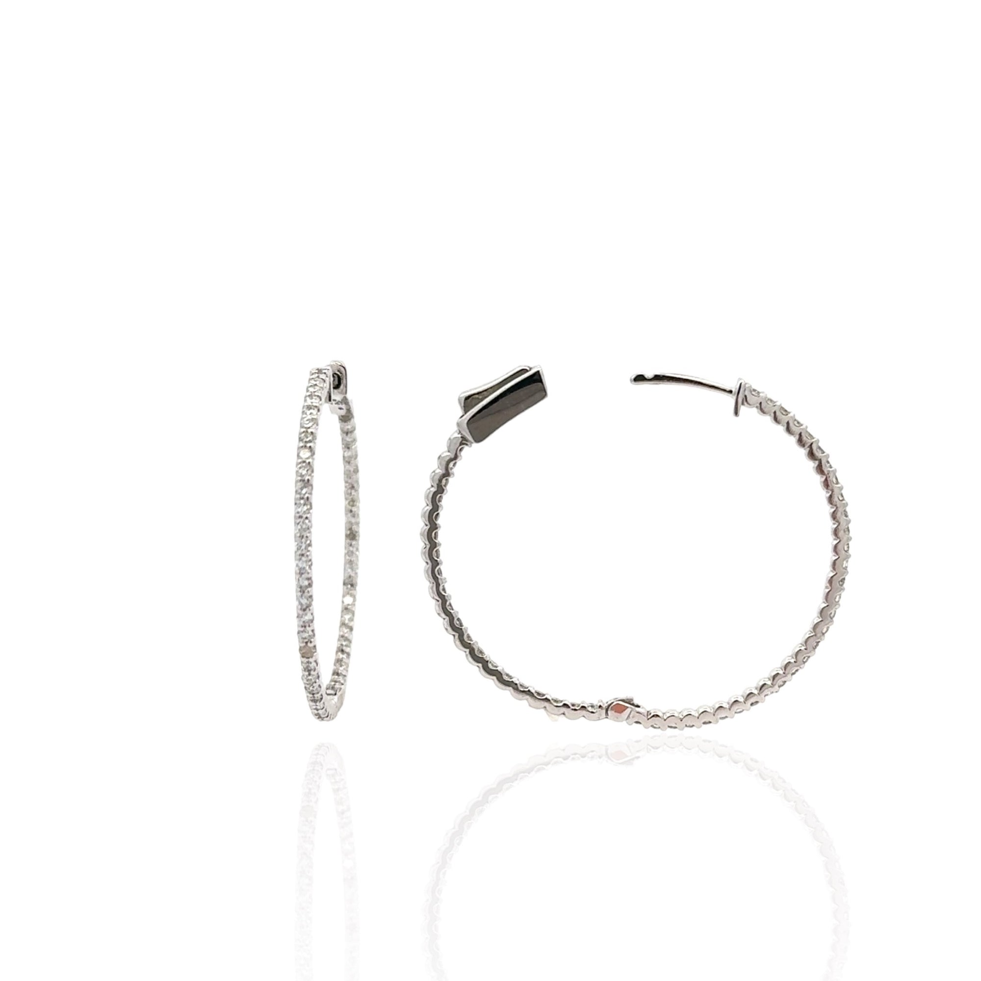 14 Karat White Gold Diamond Hoop Earrings