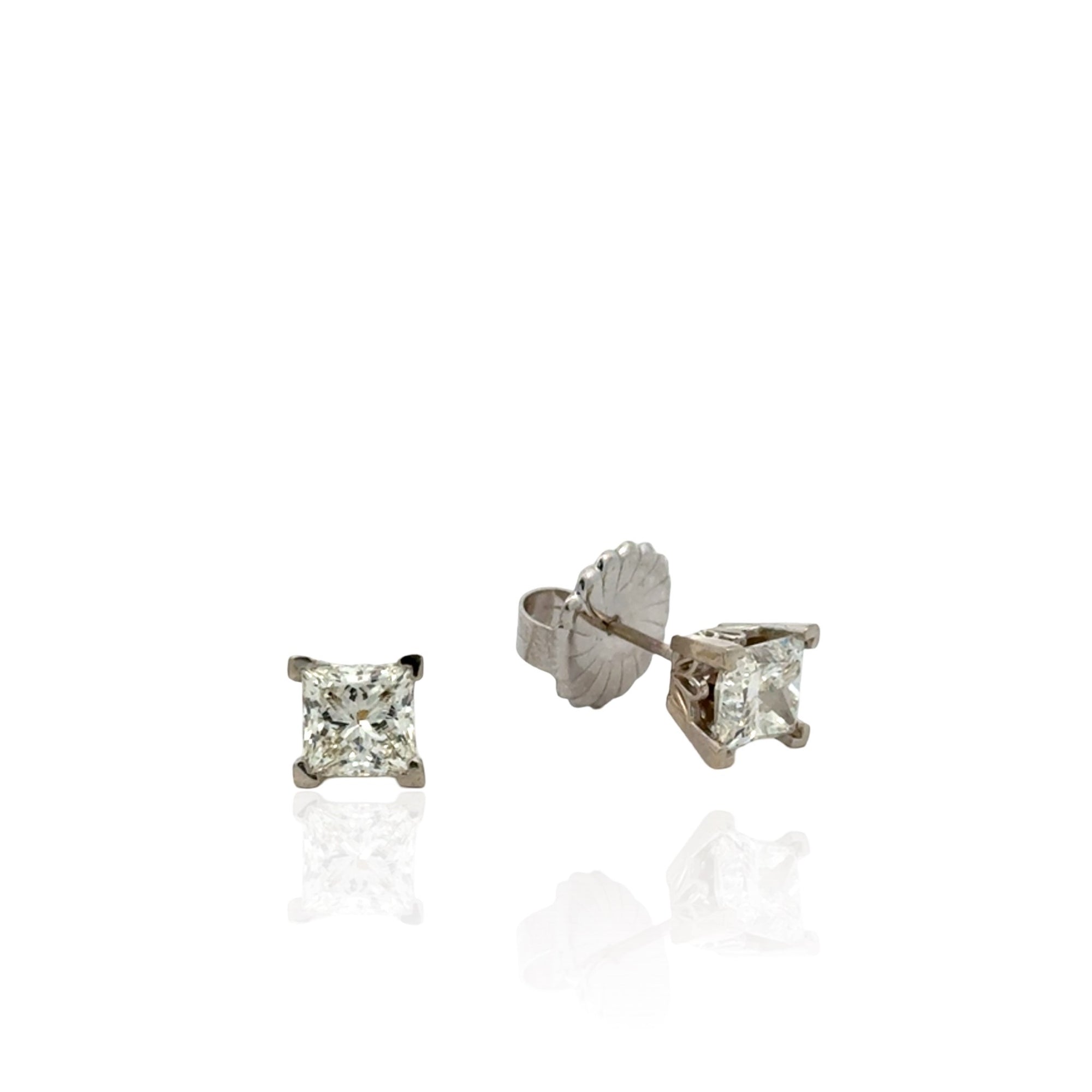 14 Karat White Gold Princess Cut Diamond Stud Earrings