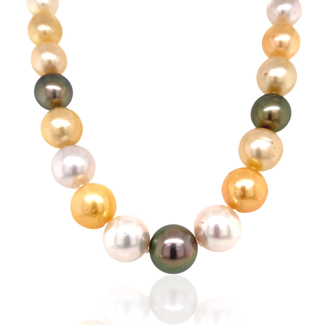 14 Karat White Yellow Gold Pearl and Diamond Necklace