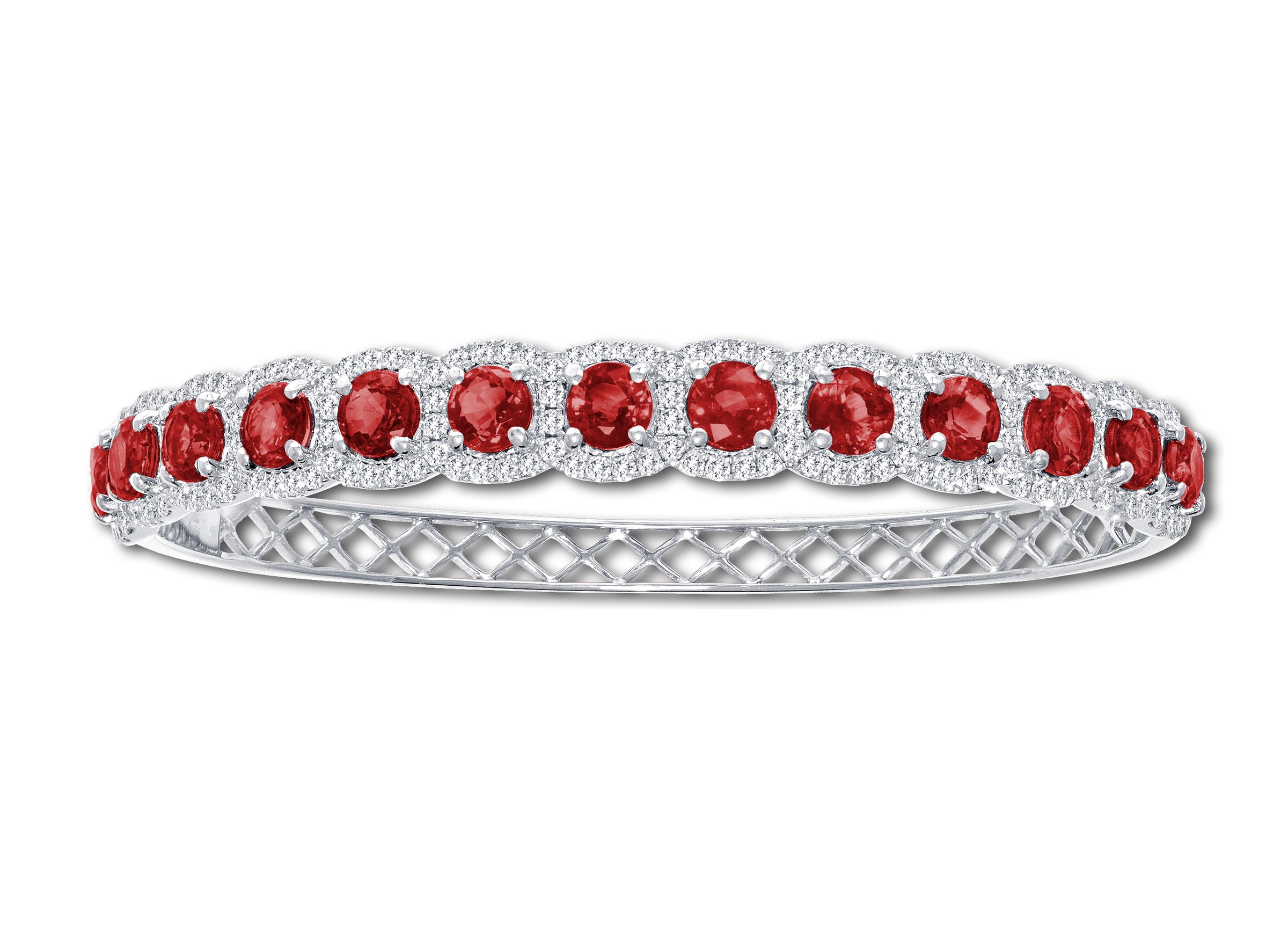14 Karat White Gold Ruby and Diamond Bangle Bracelet