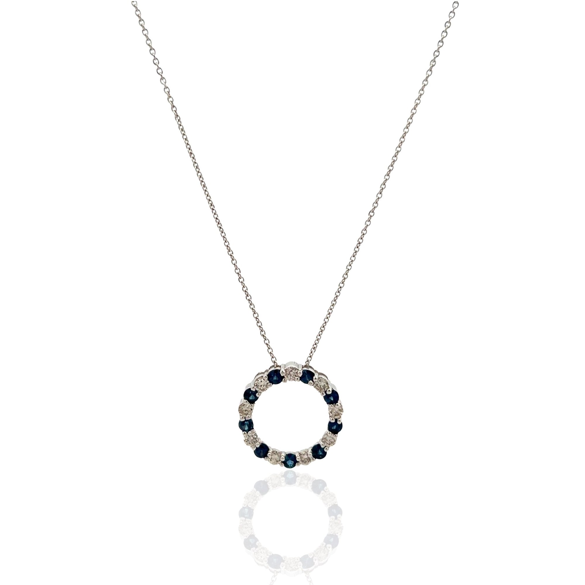 14 Karat White Gold Sapphire and Diamond Necklace