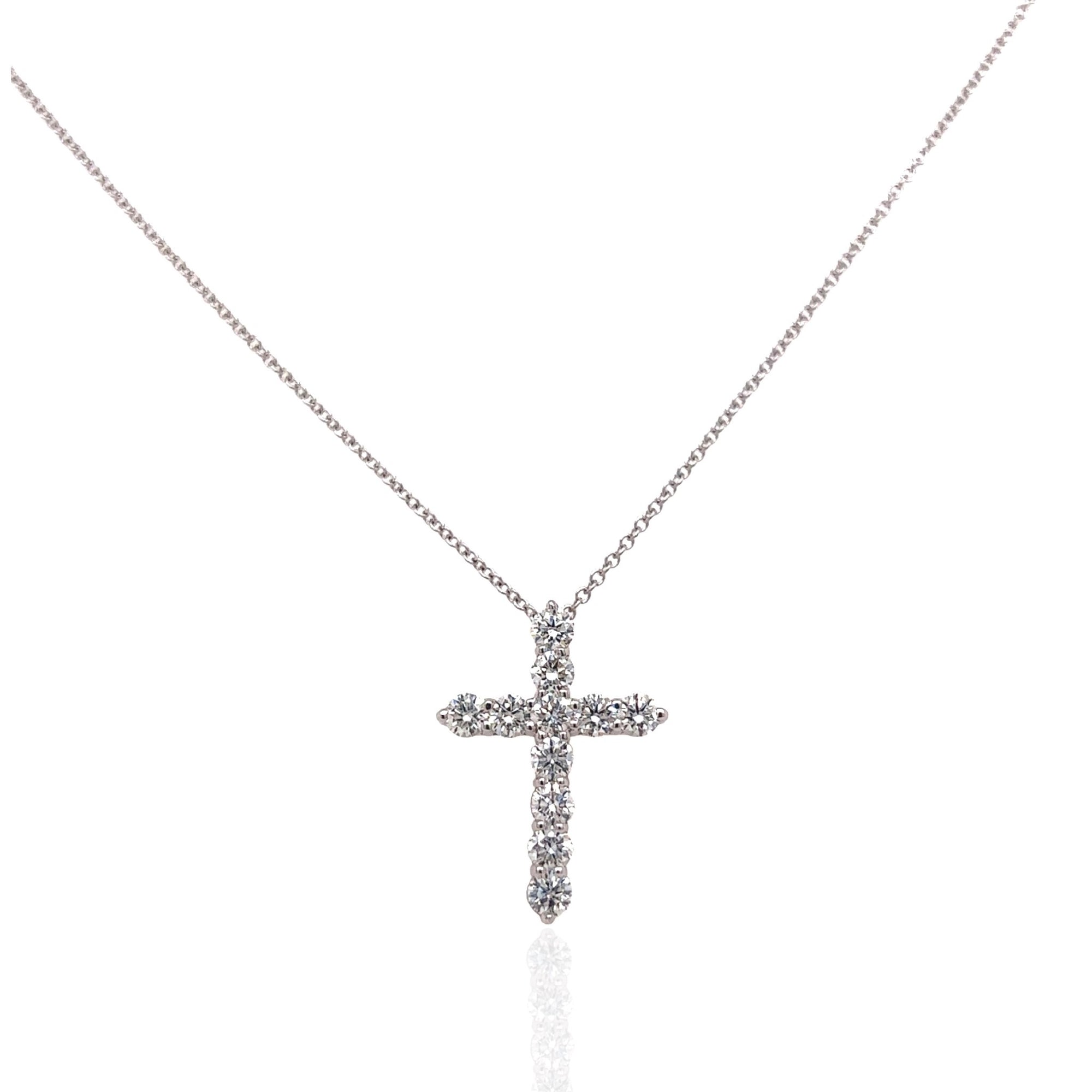 14 Karat White Gold Diamond Cross Necklace