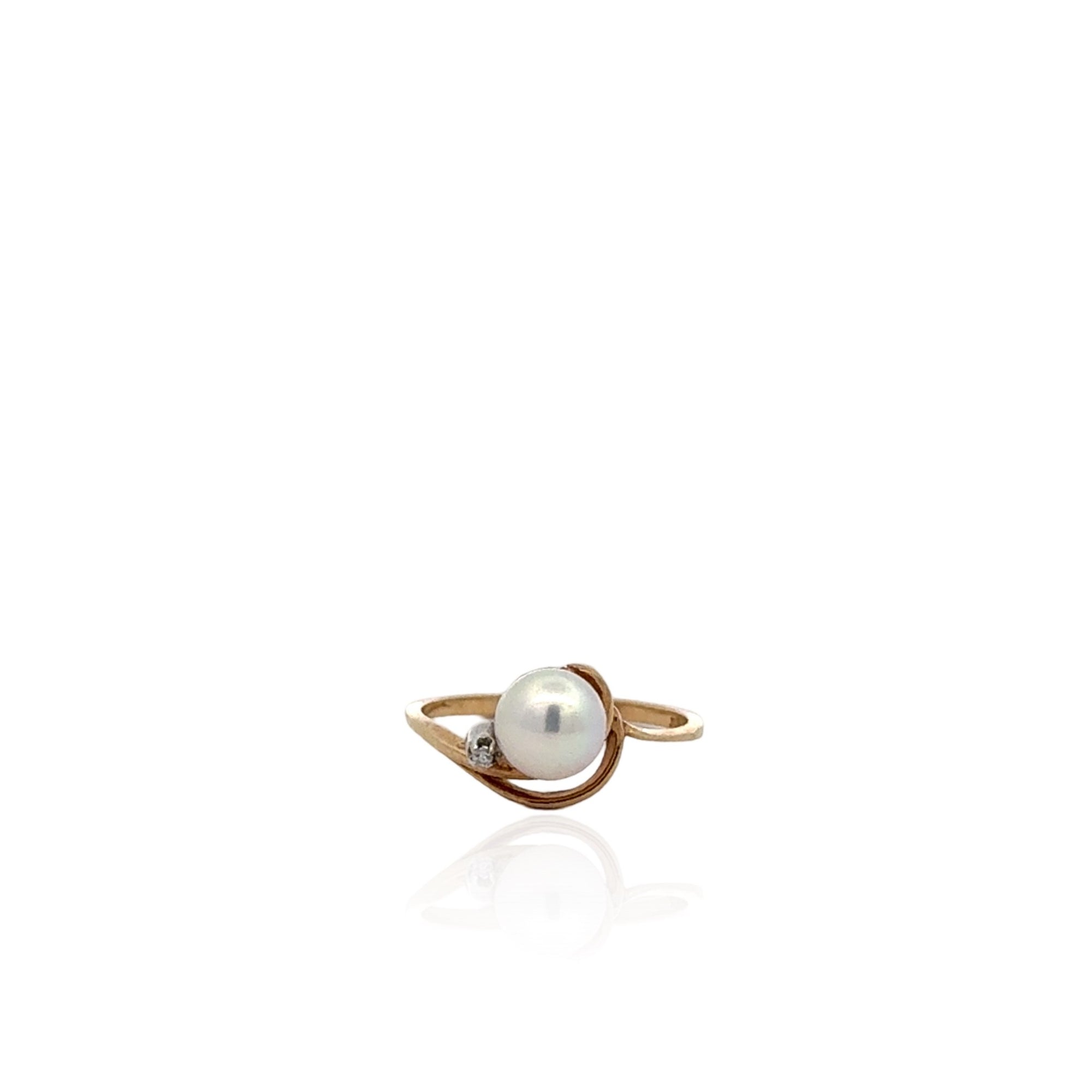 10 Karat Yellow Gold Pearl and Diamond Ring