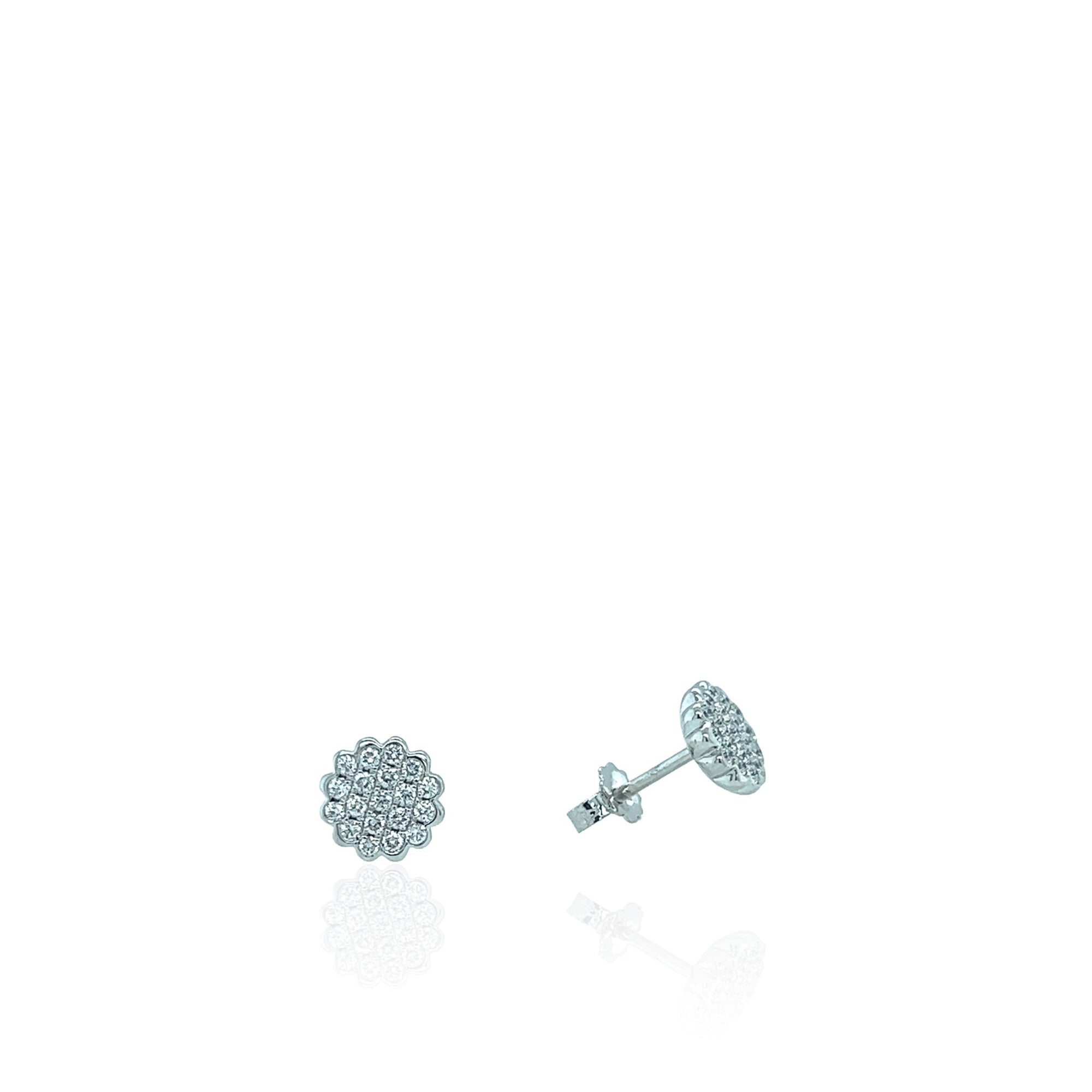 14 Karat White Gold and Diamond Cluster Stud Earrings