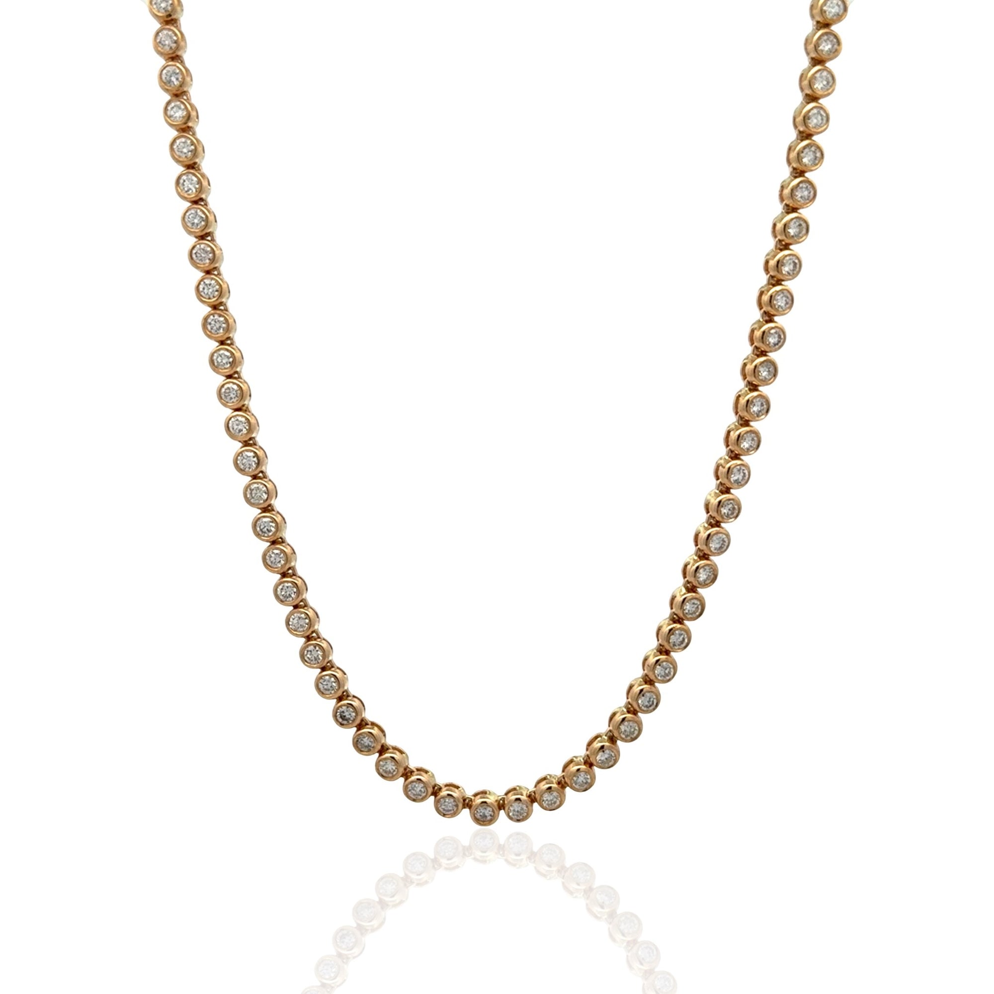 14 Karat Yellow Gold Bezel Set Diamond Line Necklace