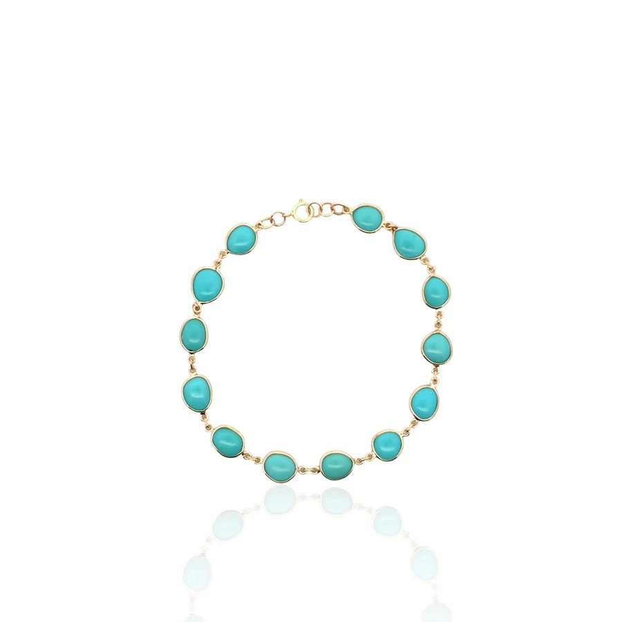 14 Karat Yellow Gold Turquoise Station Bracelet