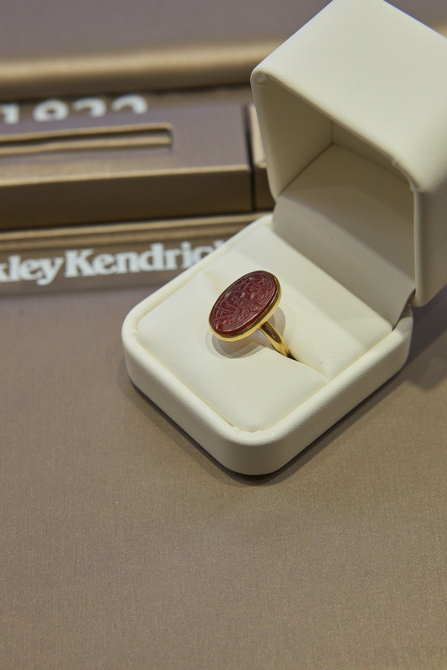 18 Karat Yellow Gold Red Onyx Ring