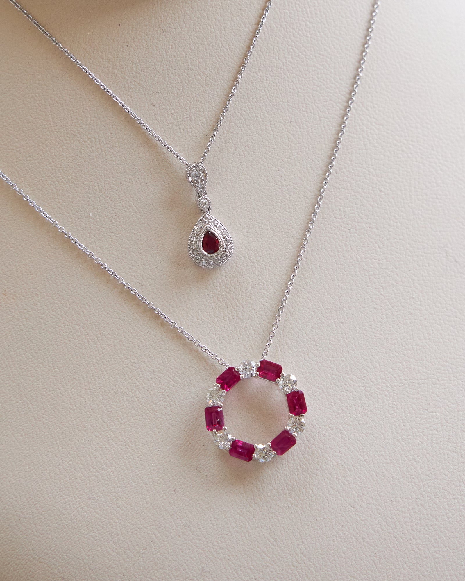 18 Karat White Gold Ruby and Diamond Necklace
