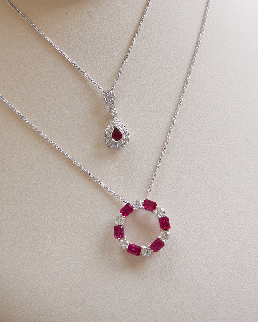 18 Karat White Gold Ruby and Diamond Necklace