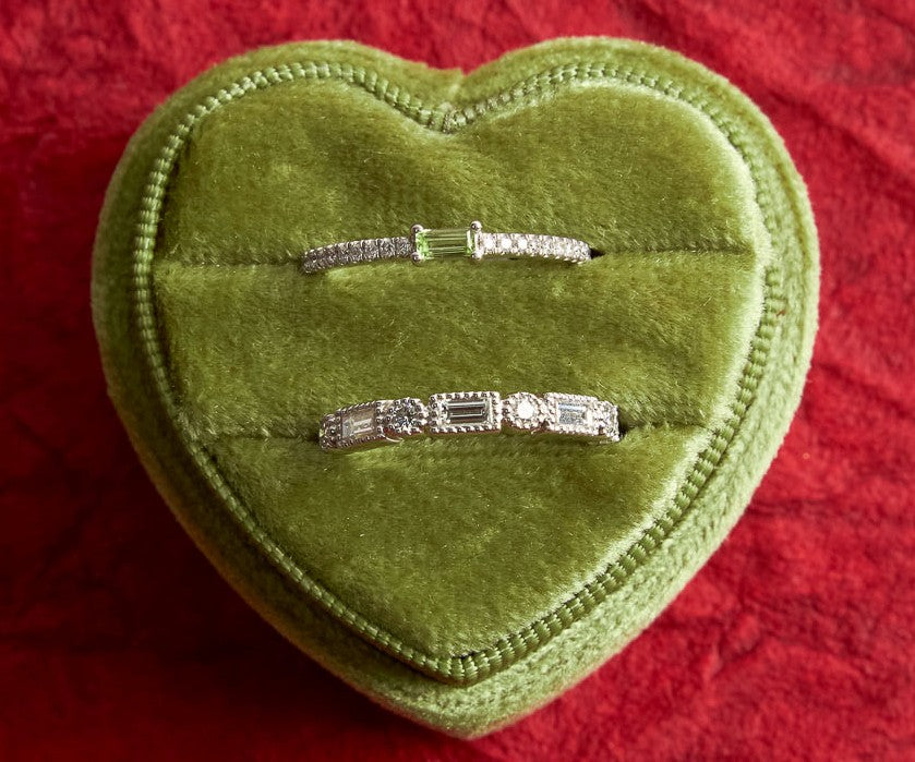 Peridot & Diamond Baguette Ring in 14K White Gold