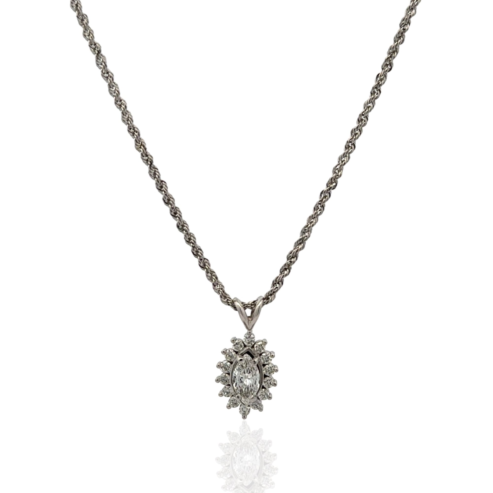 14 Karat White Gold Marquise Diamond Pendant