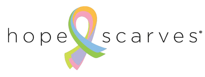 Logo of hope scarves with a colorful ribbon on a white background